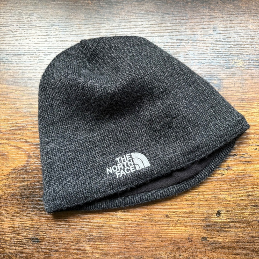 The North Face Unisex Beanie Hat Charcoal Gray Wool Blend Fleece Lined One Size